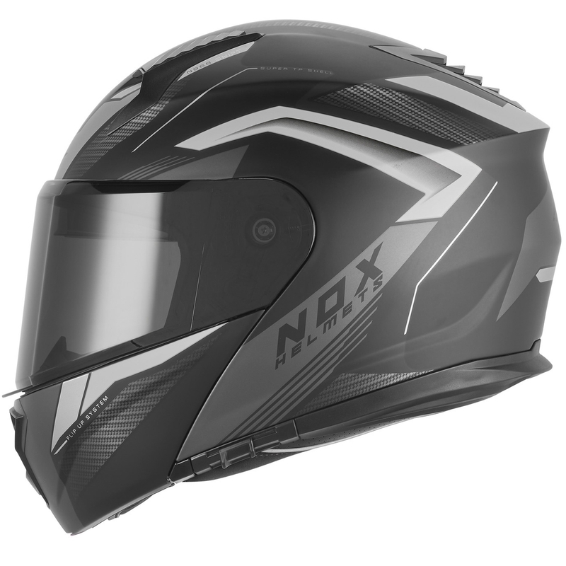 Atverama motocikla ķivere NOX N968 Shift matēti melna-sudraba