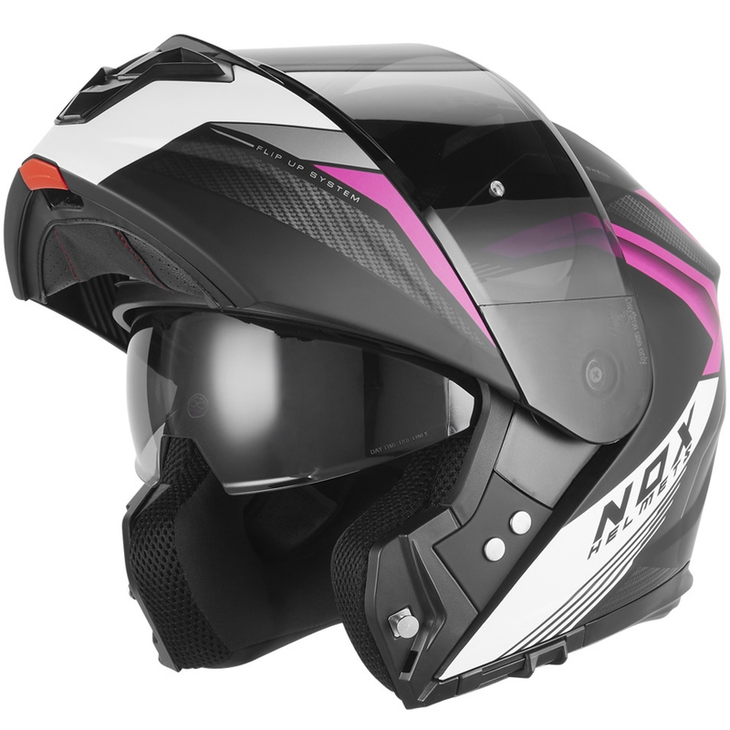 Atverama motocikla ķivere NOX N968 Shift matēta melna-balta-rozā