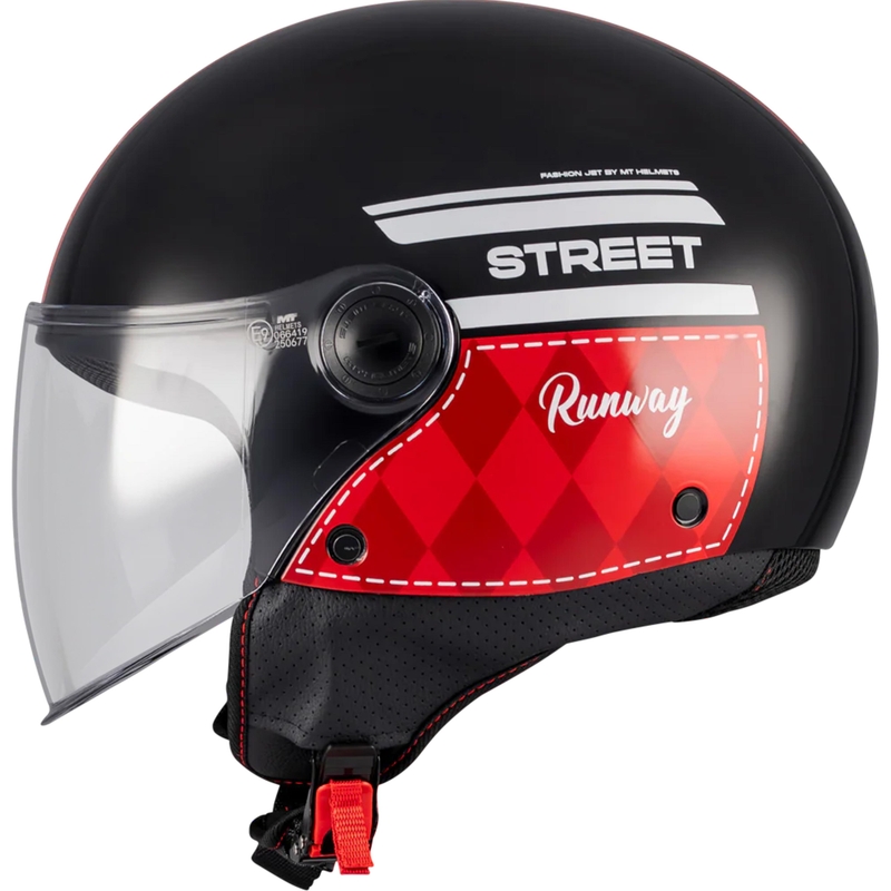 Atvērtā motocikla ķivere MT Street S Runway B5 melna-sarkana