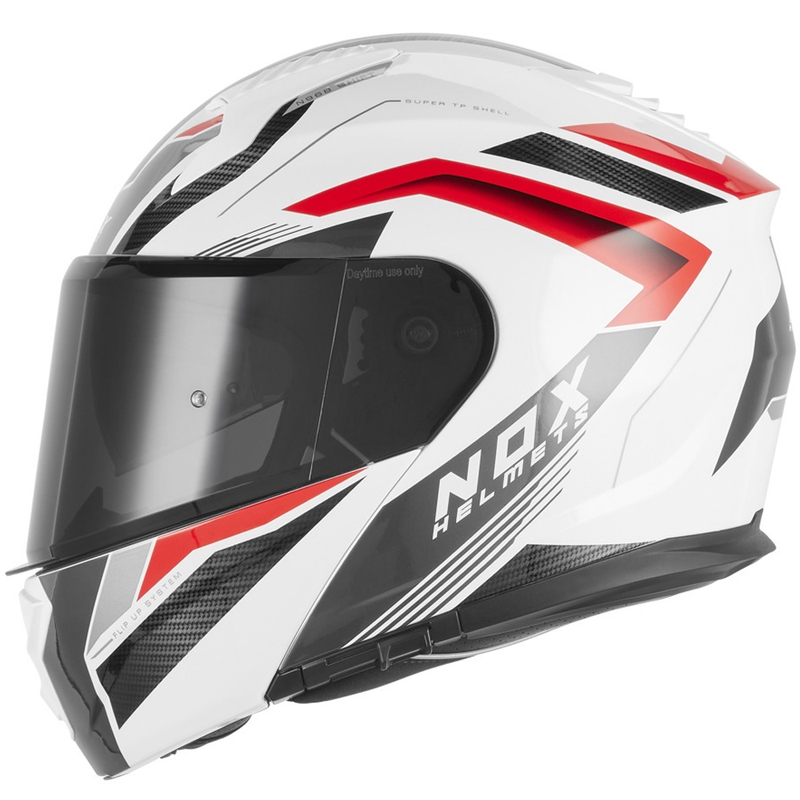Atverama motocikla ķivere NOX N968 Shift balta-sarkana