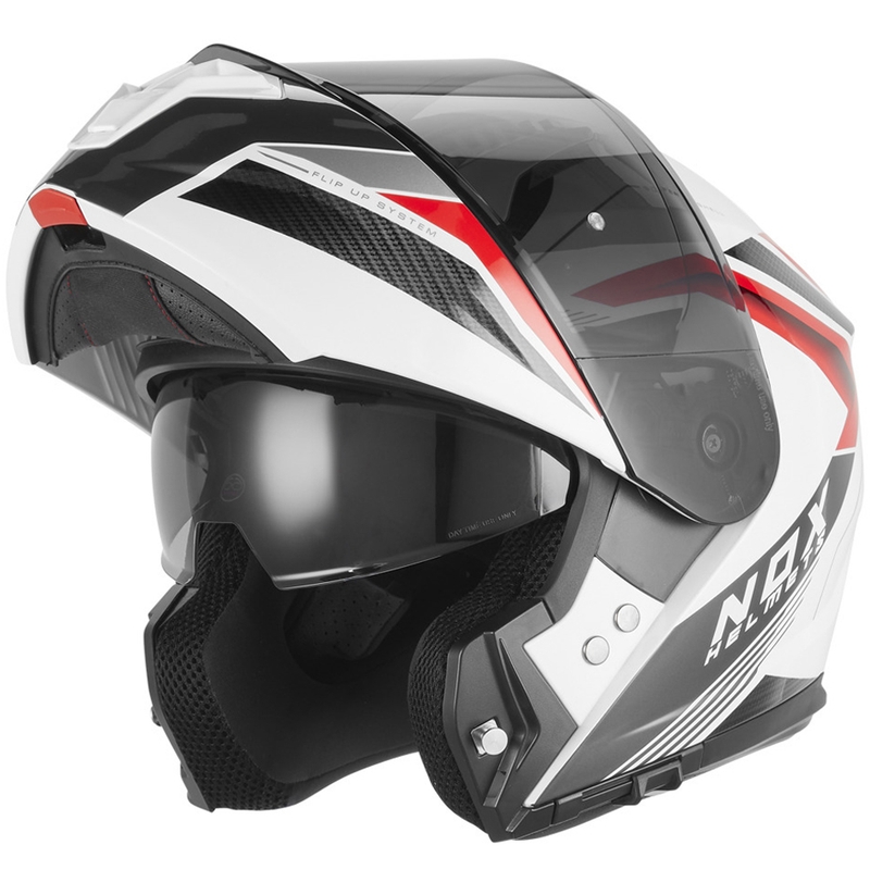 Atverama motocikla ķivere NOX N968 Shift balta-sarkana