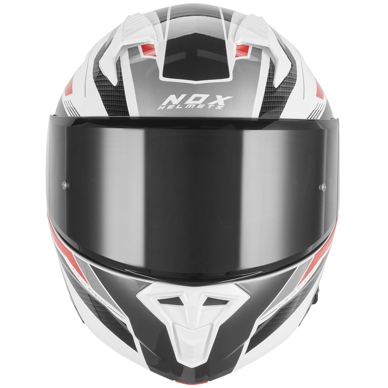 Atverama motocikla ķivere NOX N968 Shift balta-sarkana