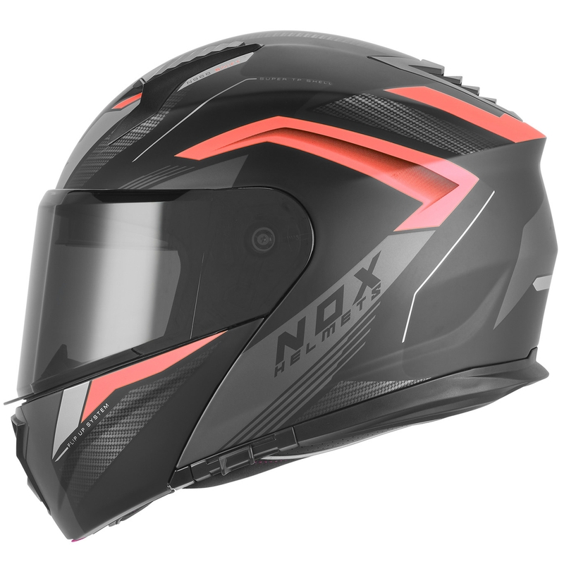 Atverama motocikla ķivere NOX N968 Shift matēti melna-sarkana