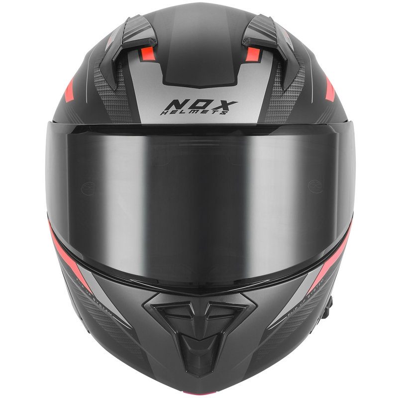 Atverama motocikla ķivere NOX N968 Shift matēti melna-sarkana