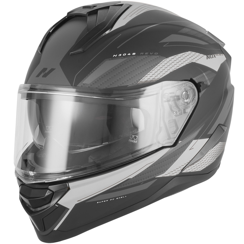 Pilna izmēra motocikla ķivere NOX N304-S REVO matēta melna-sudraba
