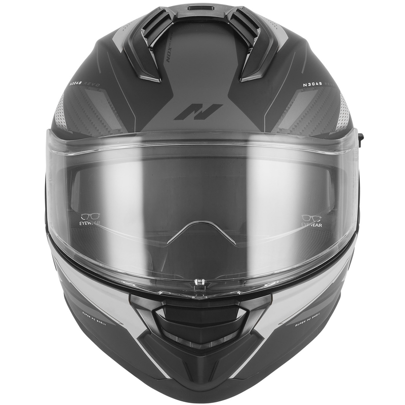 Pilna izmēra motocikla ķivere NOX N304-S REVO matēta melna-sudraba