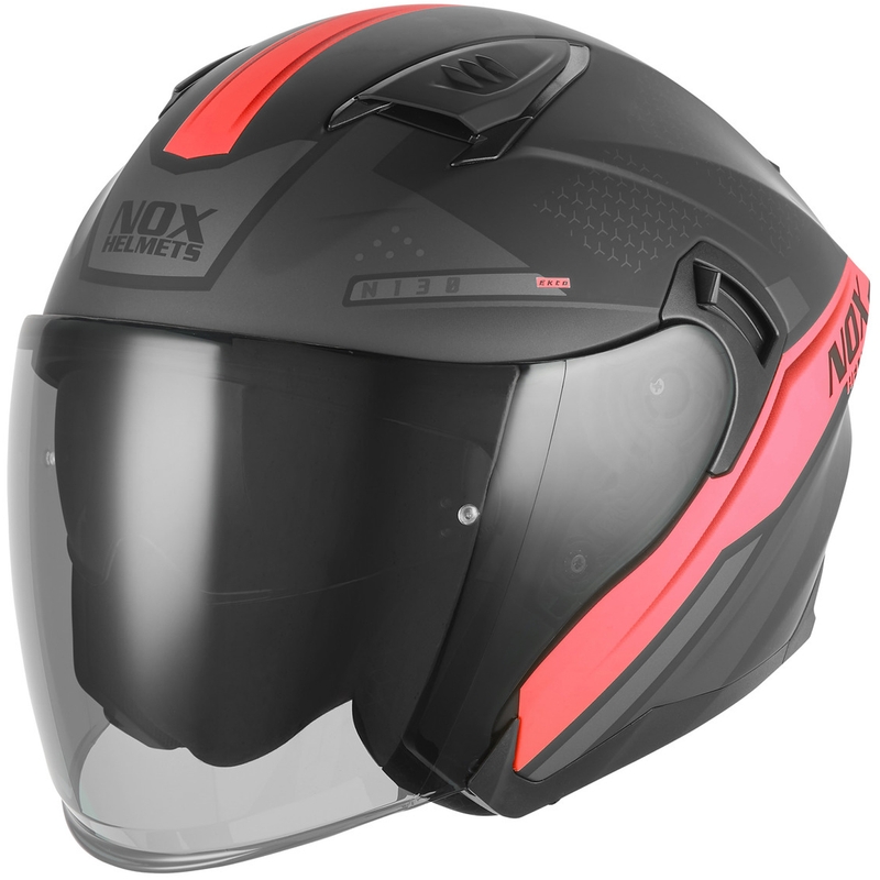 Atvērtā motocikla ķivere NOX N130 EKTO matēti melna-sarkana