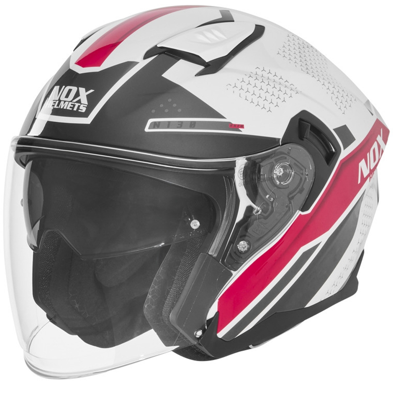 Atvērtā motocikla ķivere NOX N130 EKTO balta-rozā