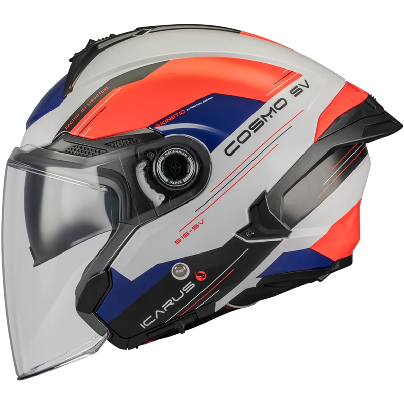 Atvērtā motocikla ķivere MT Cosmo SV Icarus A5 zila-balta-sarkana