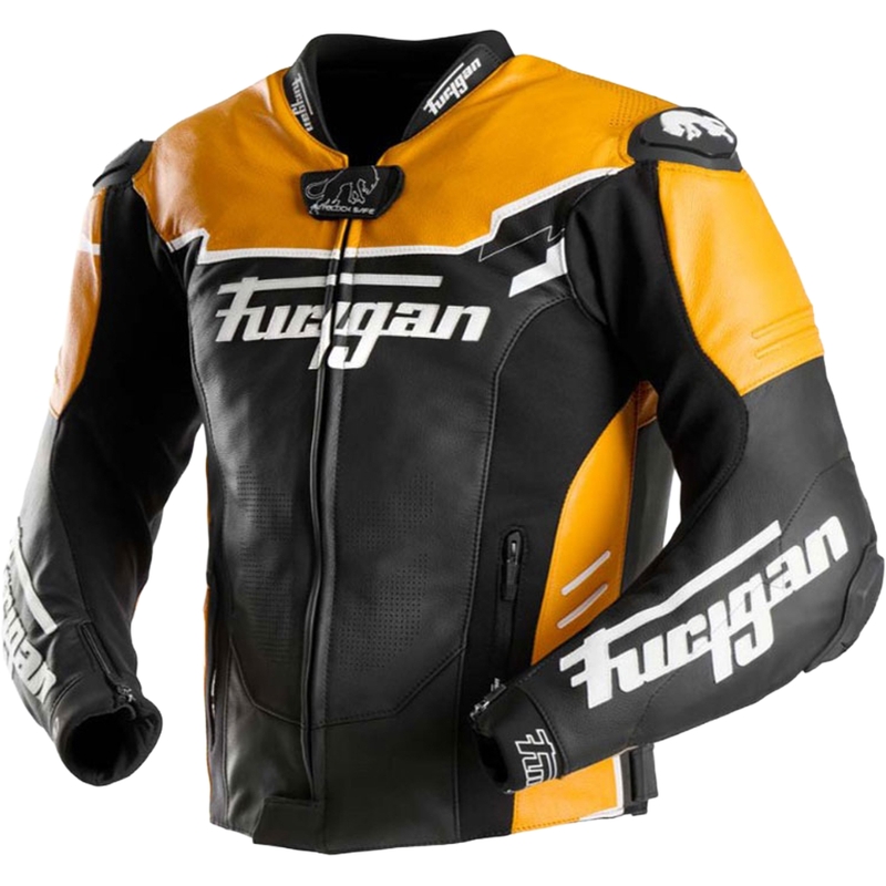 Furygan Signature 55 melnā un dzeltenā ādas motocikla jaka