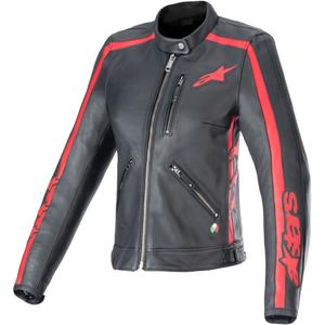 Alpinestars Stella Dyno Sieviešu ādas motocikla jaka melnā un sarkanā krāsā