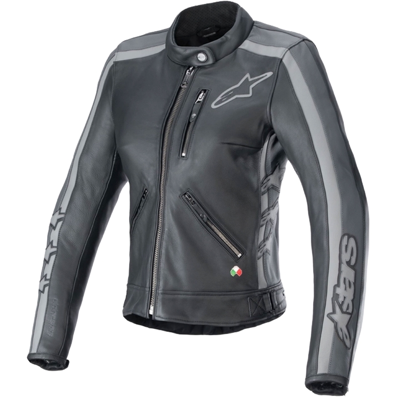 Alpinestars Stella Dyno Sieviešu ādas motocikla jaka melnā un pelēkā krāsā