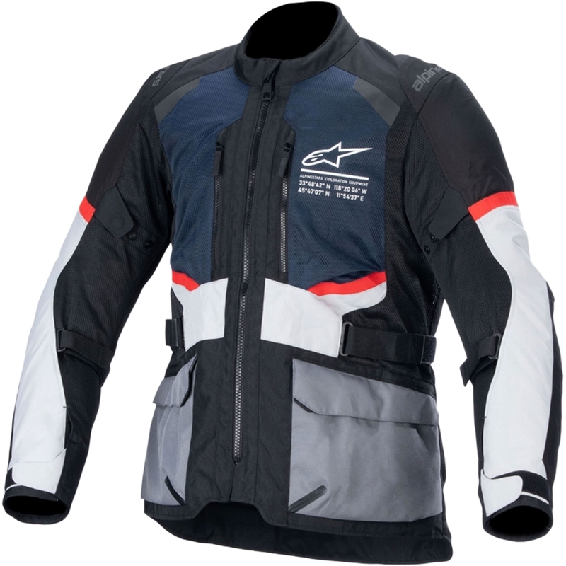 Alpinestars Andes Drystar tumši zilā- melnā-sarkanā- gaiši pelēkā motocikla jaka
