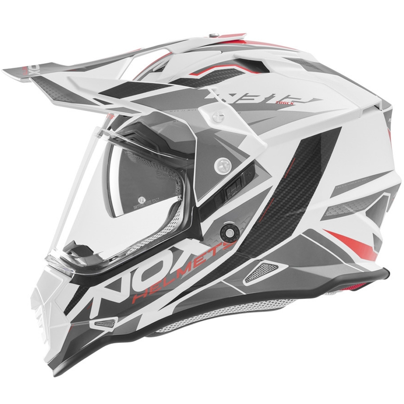 Enduro motocikla ķivere NOX N312 Track balta-sarkana