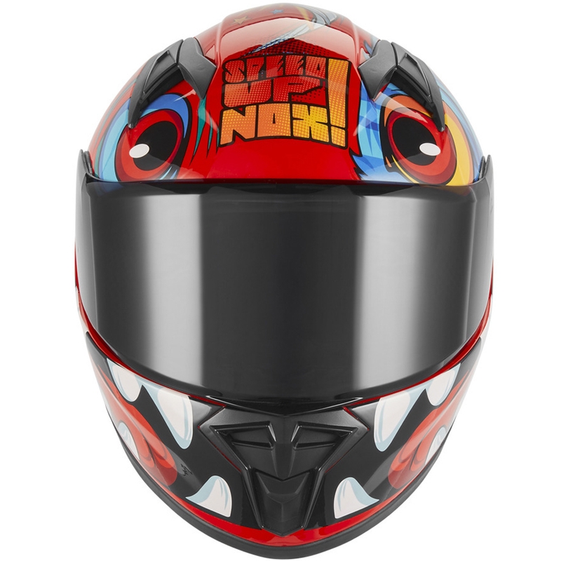 Bērnu pilnas sejas motocikla ķivere NOX N731 Scrappy sarkana-daudzkrāsaina
