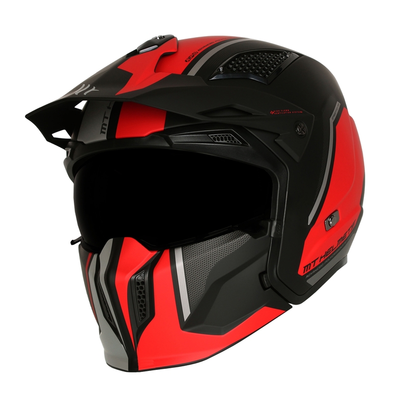 Atvērtā tipa ķivere ar masku MT Streetfighter SV S TWIN C5 melna-sarkana ar irīdija vizieri - II. kvalitāte