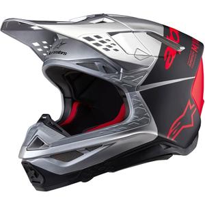 Alpinestars Supertech S-M10 Flood motokrosa ķivere matēta sudraba-melnā-oranža fluo krāsā