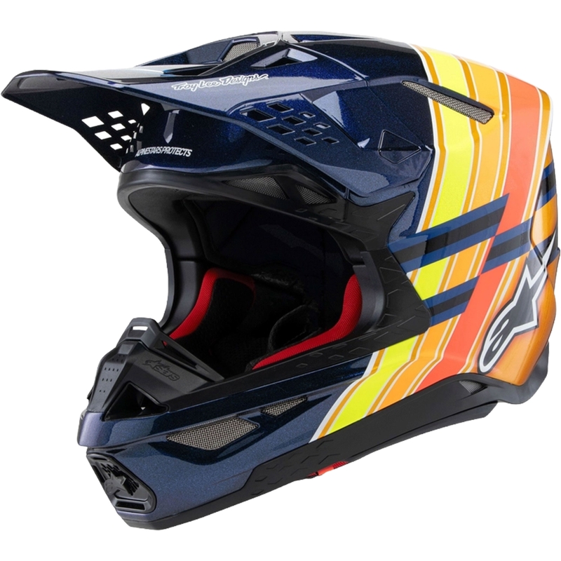 Alpinestars Supertech S-M10 motokrosa ķivere TROY LEE DESIGNS perlamutra zilā-fluo oranžā-dzeltenā-sarkanā krāsā