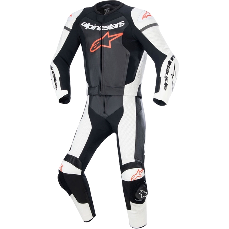 Alpinestars GP Force Lurv baltā-melnā-fluo sarkanā ādas divdaļīgais kombinezons