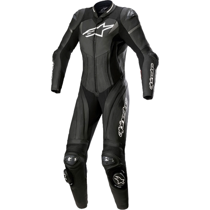 Alpinestars sieviešu viengabala ādas motocikla kombinezons Alpinestars STELLA GP PLUS 2 melns-balts-metāliski pelēks