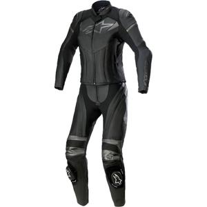 Alpinestars STELLA GP PLUS 2 sieviešu divdaļīgais ādas motocikla kombinezons melns un pelēks metālisks