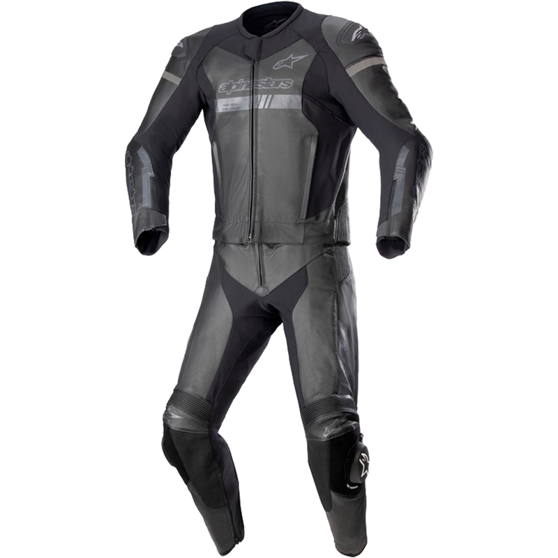 Alpinestars GP Force Chaser TECH-AIR 5 saderīgs melns-melns divdaļīgs ādas motocikla uzvalks
