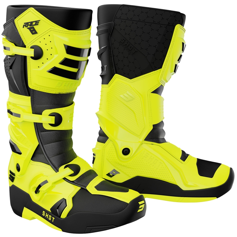 Shot Race 8 motokrosa zābaki fluorescējoši dzelteni