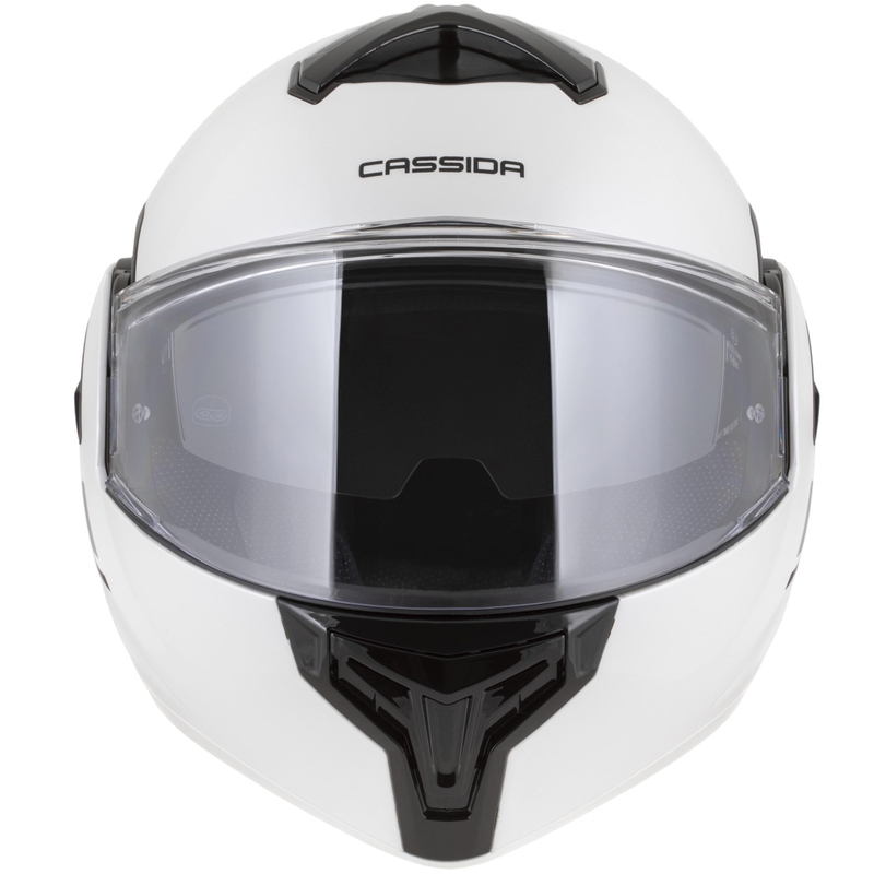 Cassida MultiFlip Solid atveramā motocikla ķivere, pērļu baltā-melnā krāsā