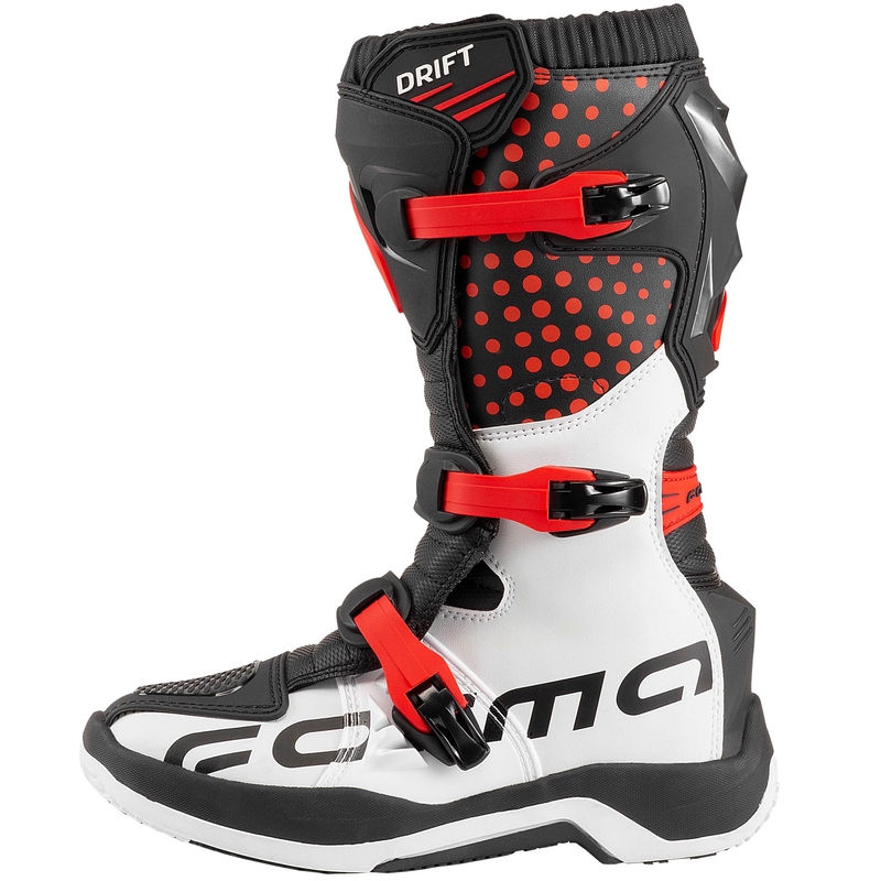 Bērnu motociklu zābaki Forma Drift melni-sarkani-balti