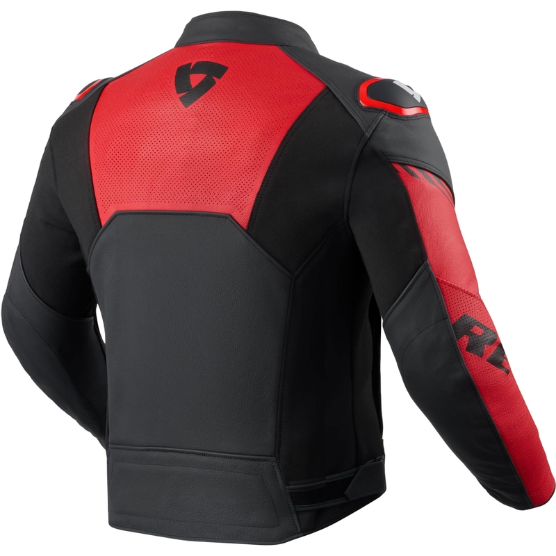 Revit Argon 3 melna-fluorescējoši sarkana ādas motocikla jaka