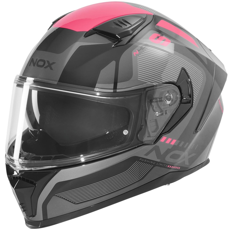 Pilna izmēra motocikla ķivere NOX N402 Mentor melna-rozā