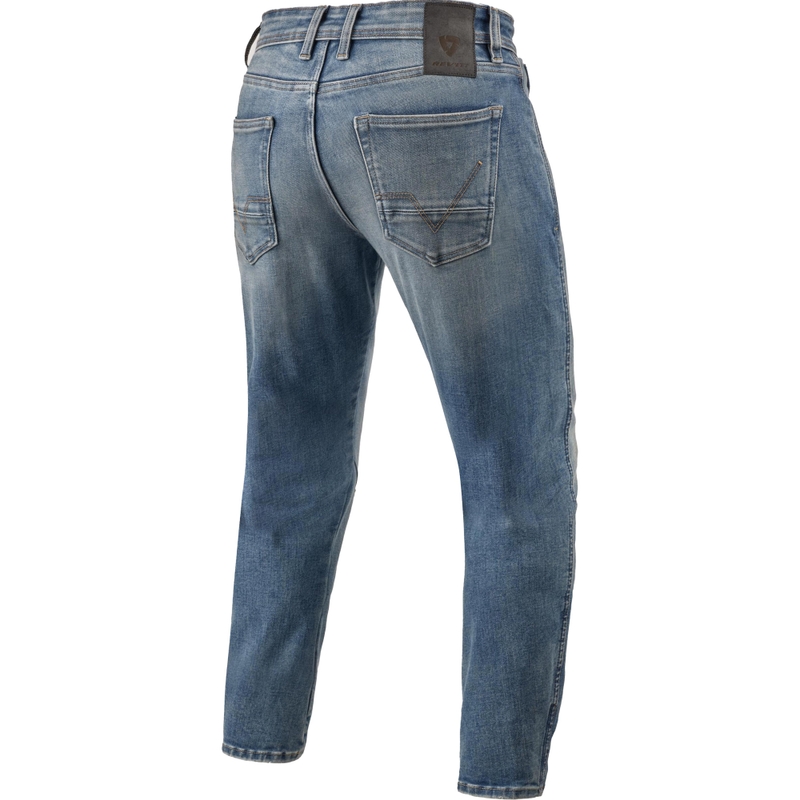 Revit Detroit 3 Tapered īpaši saīsināti motocikla džinsi - vidēji zili, vintage stilā