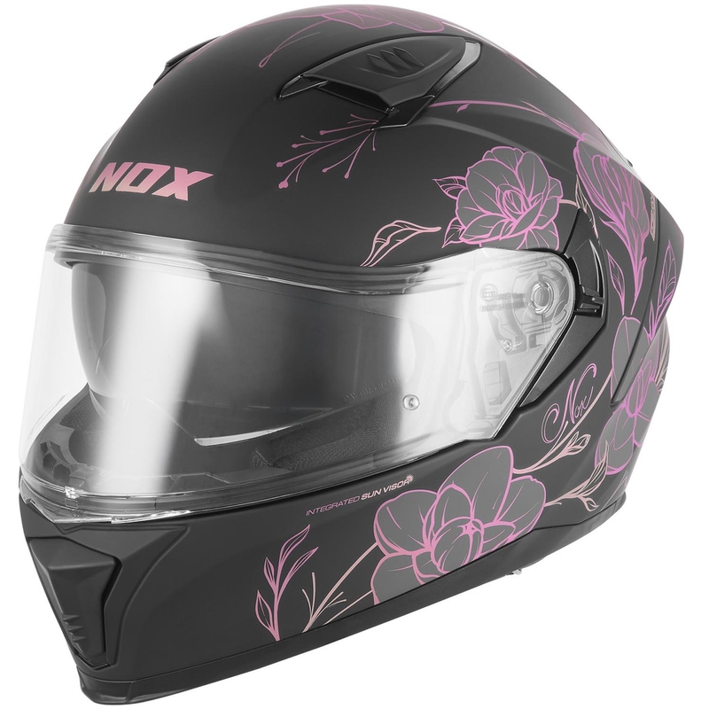 Pilna motocikla ķivere NOX N402 Spring matēti melna-rozā