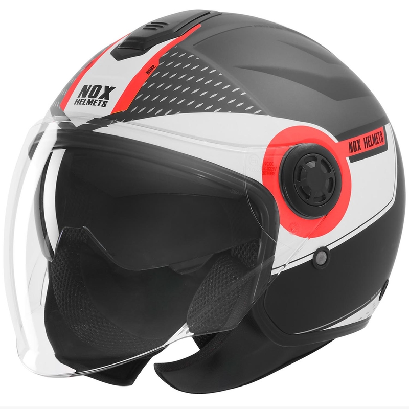 Atvērtā motocikla ķivere NOX N182 Apaļa matēta melna-sarkana