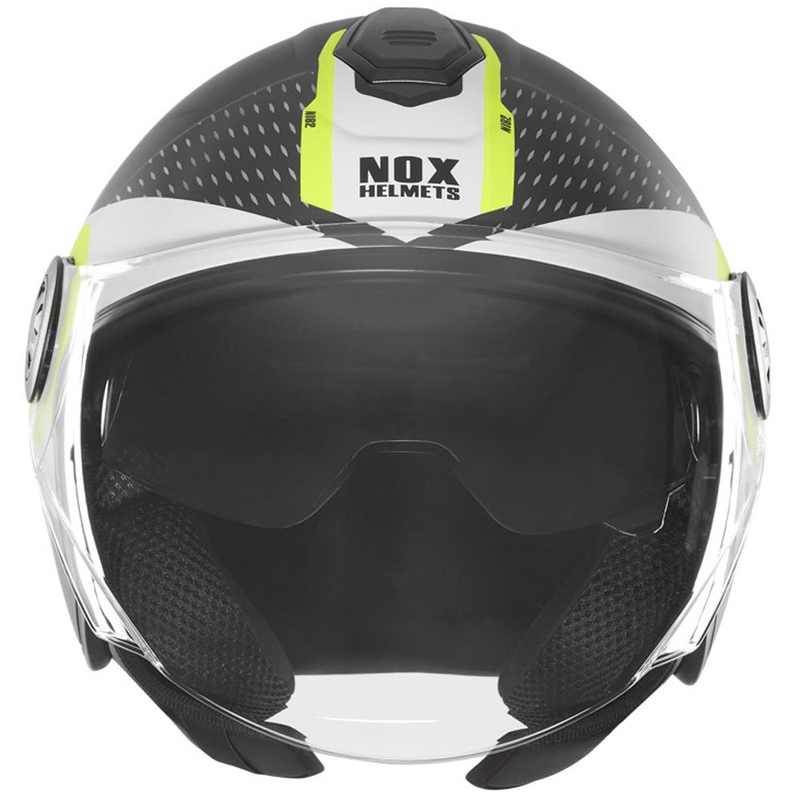 Atvērtā motocikla ķivere NOX N182 apaļa matēta melna-fluorēta dzeltena