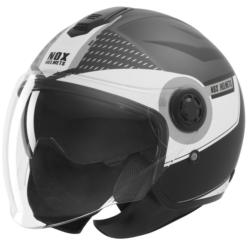 Atvērtā motocikla ķivere NOX N182 Apaļa matēta melna-sudraba