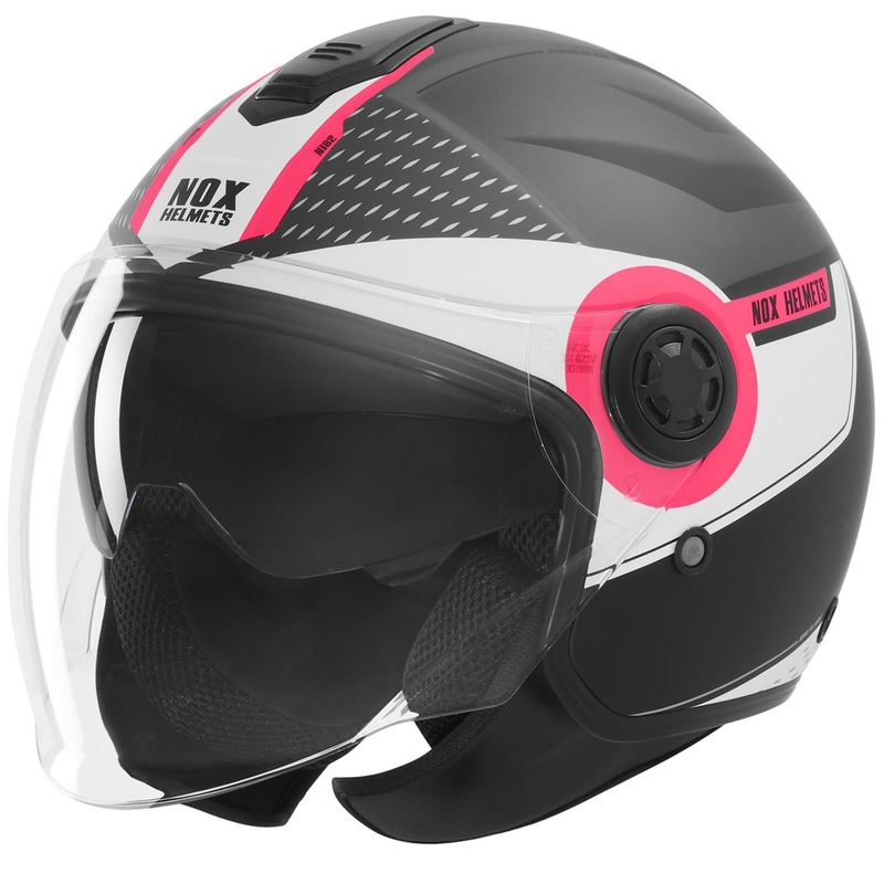 Atvērtā motocikla ķivere NOX N182 Apaļa matēta melna rozā