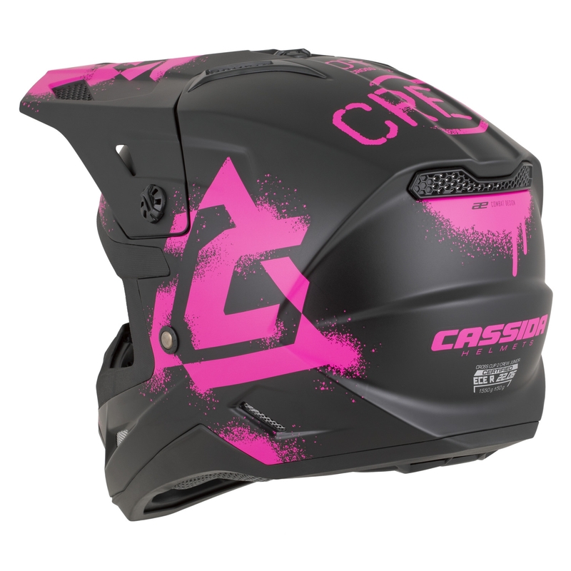 Bērnu motokrosa ķivere Cassida Cross Cup 2 Crew Junior matēti melna-fluorescēta rozā