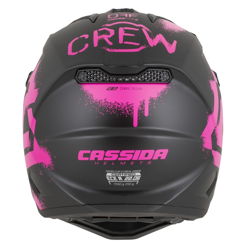 Bērnu motokrosa ķivere Cassida Cross Cup 2 Crew Junior matēti melna-fluorescēta rozā
