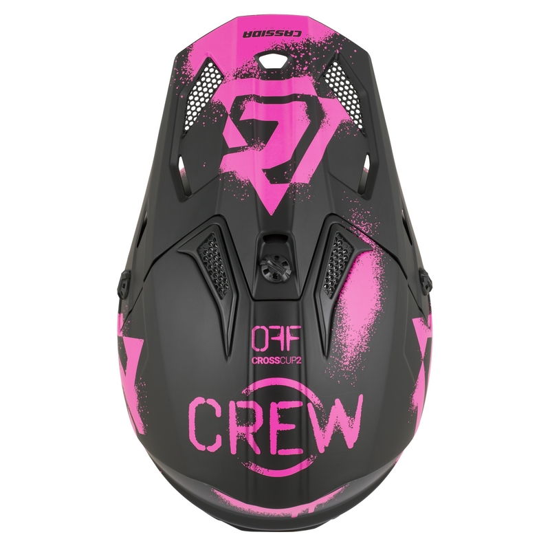 Bērnu motokrosa ķivere Cassida Cross Cup 2 Crew Junior matēti melna-fluorescēta rozā