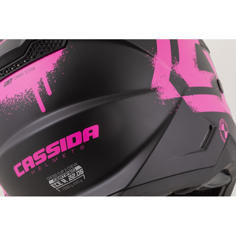 Bērnu motokrosa ķivere Cassida Cross Cup 2 Crew Junior matēti melna-fluorescēta rozā