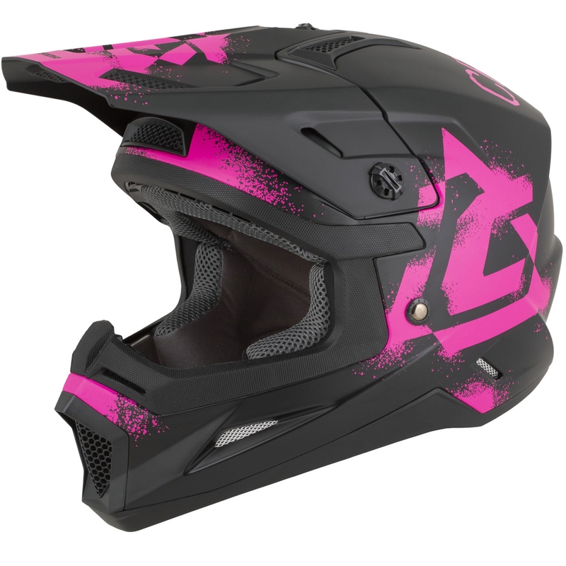 Bērnu motokrosa ķivere Cassida Cross Cup 2 Crew Junior matēti melna-fluorescēta rozā