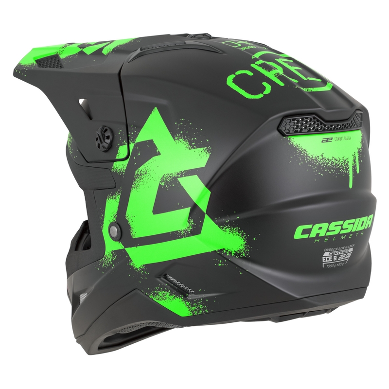 Bērnu motokrosa ķivere Cassida Cross Cup 2 Crew Junior matēti melna-fluo zaļa