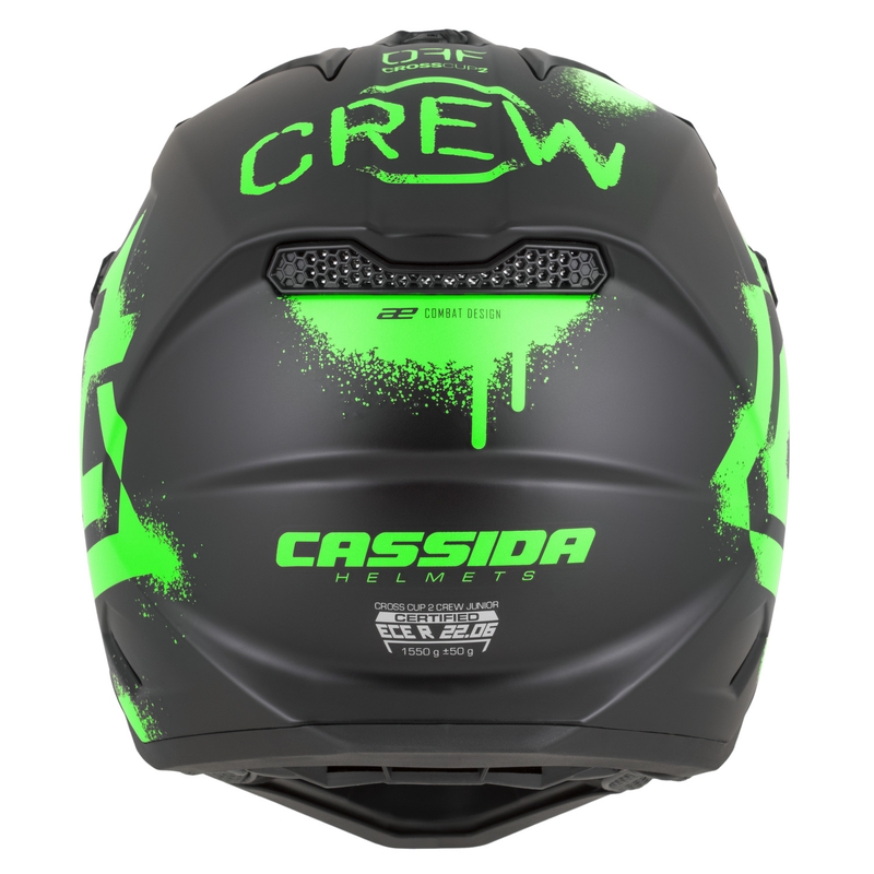 Bērnu motokrosa ķivere Cassida Cross Cup 2 Crew Junior matēti melna-fluo zaļa