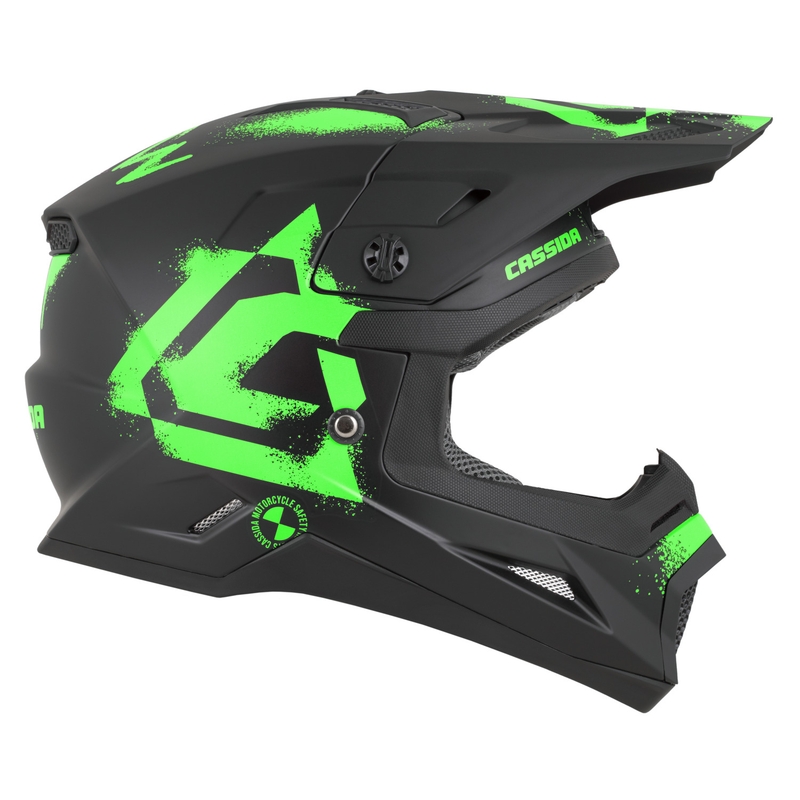 Bērnu motokrosa ķivere Cassida Cross Cup 2 Crew Junior matēti melna-fluo zaļa