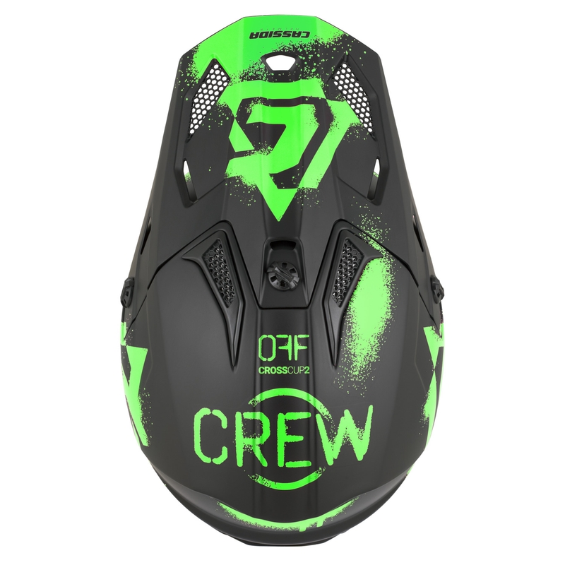 Bērnu motokrosa ķivere Cassida Cross Cup 2 Crew Junior matēti melna-fluo zaļa