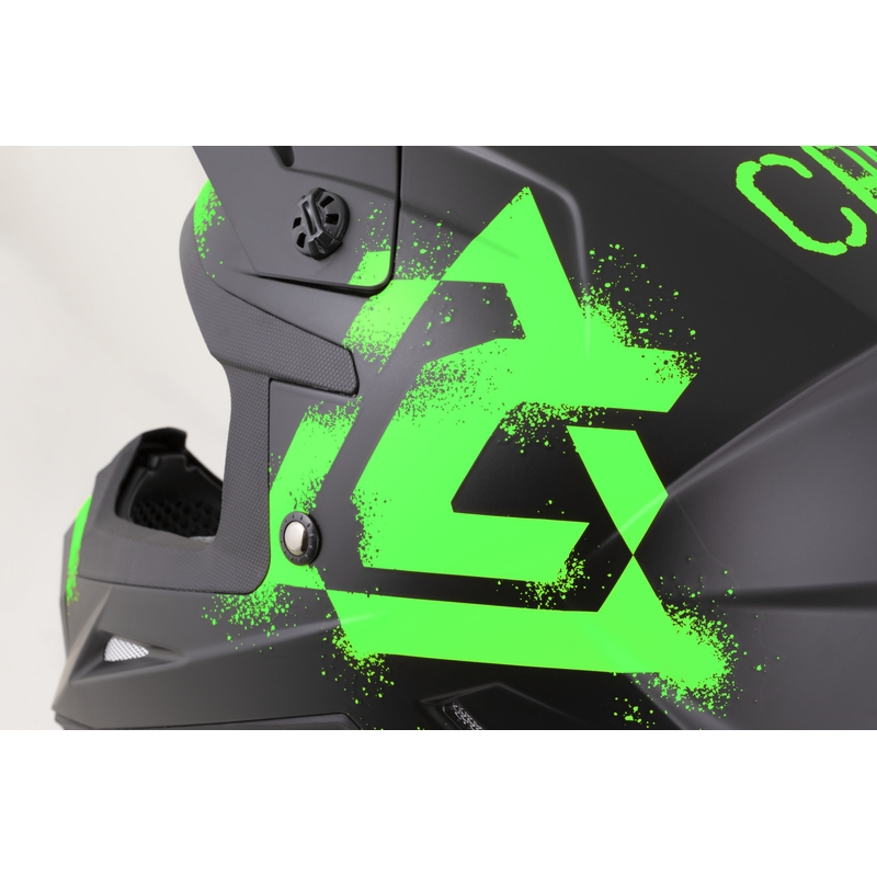 Bērnu motokrosa ķivere Cassida Cross Cup 2 Crew Junior matēti melna-fluo zaļa