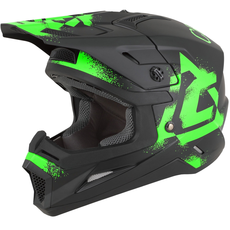 Bērnu motokrosa ķivere Cassida Cross Cup 2 Crew Junior matēti melna-fluo zaļa