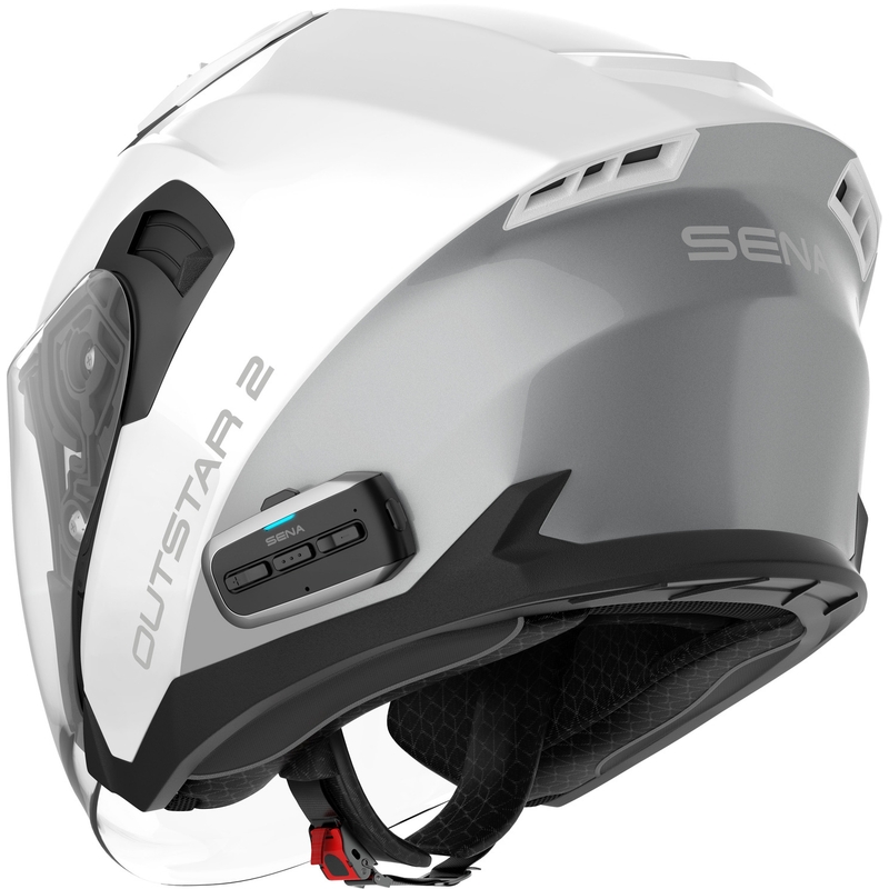 SENA Outstar 2 atvērta tipa motocikla ķivere ar austiņām, spīdīgi balta