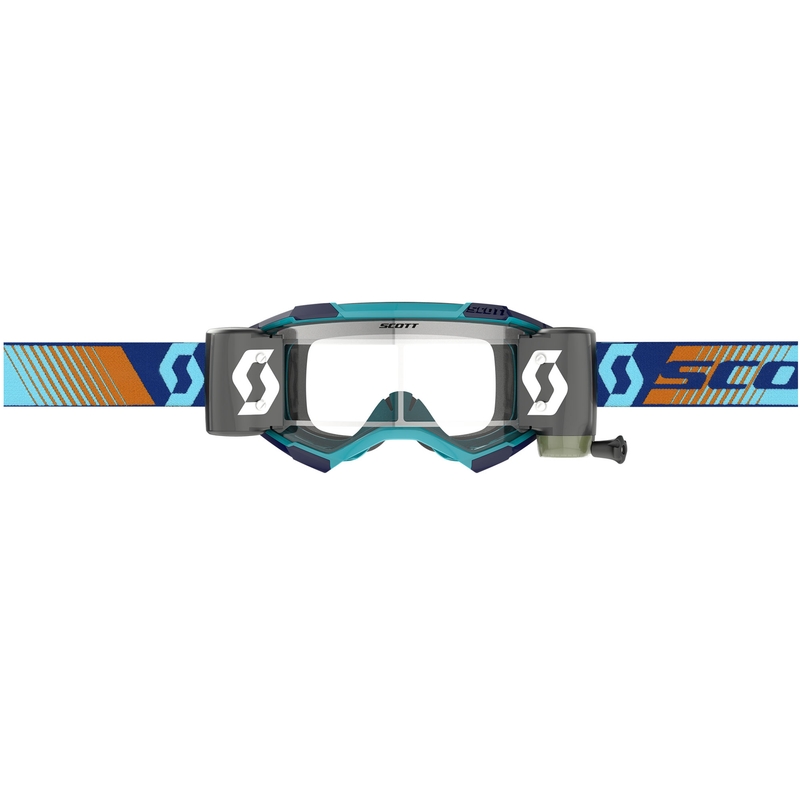 SCOTT Fury WFS motokrosa brilles zili oranžas ar caurspīdīgu pleksiglasu